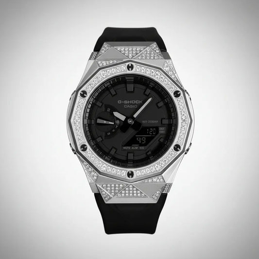 Relógio Cravejado "G-Shock Big Bang" Brilhantes VVS+ Pulseira Preta - Personalizado