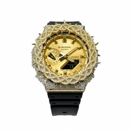 Relógio Cravejado Dourado Prata Legítima "Gold Bless" Brilhantes