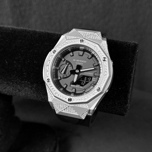 Relógio Cravejado "G-Shock Big Bang" Brilhantes VVS+ Pulseira Preta - Personalizado
