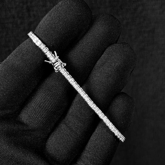 Pulseira Cravejada Quadrada 2mm - Prata 925 Legítima