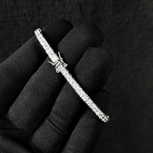 Pulseira Cravejada Quadrada 3mm - Prata 925 Legítima