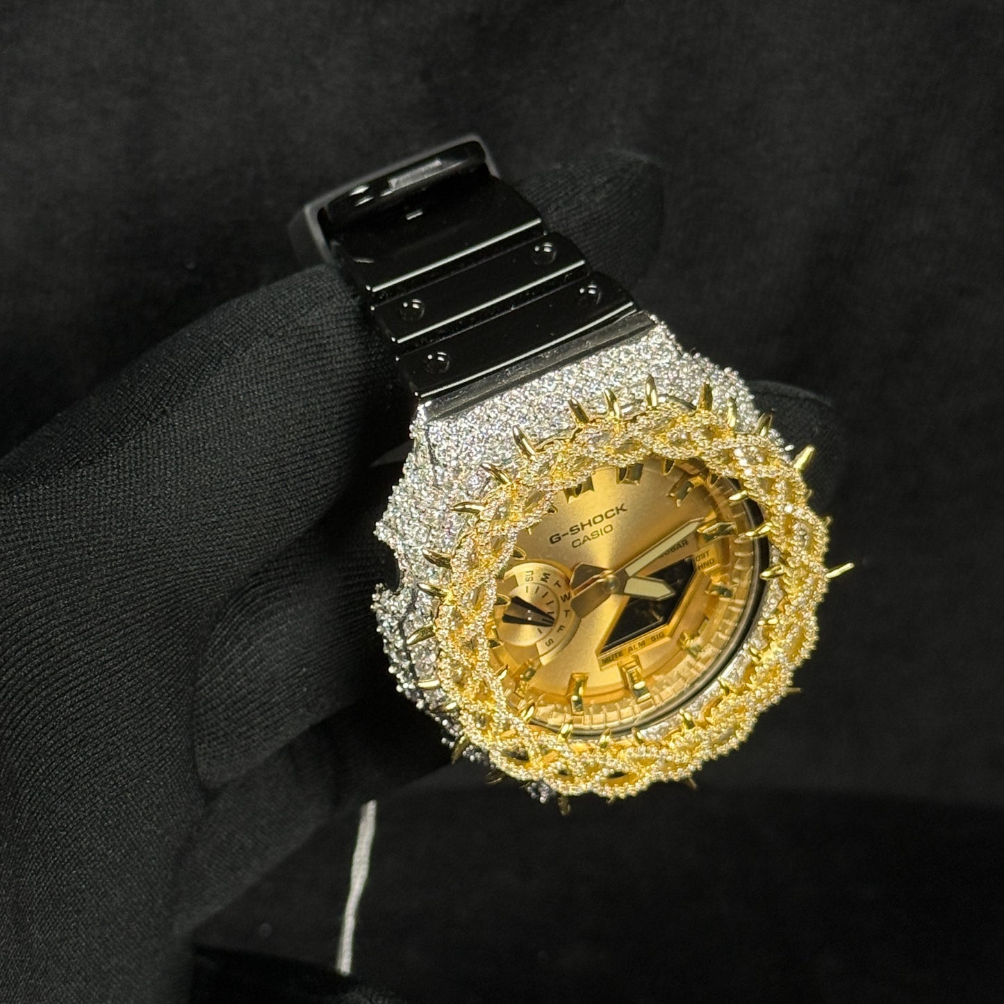 Relógio Cravejado Dourado Prata Legítima "Gold Bless" Brilhantes