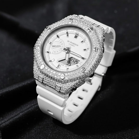 Relógio Cravejado Brilhantes Casioak #01 VVS - Pulseira Branca