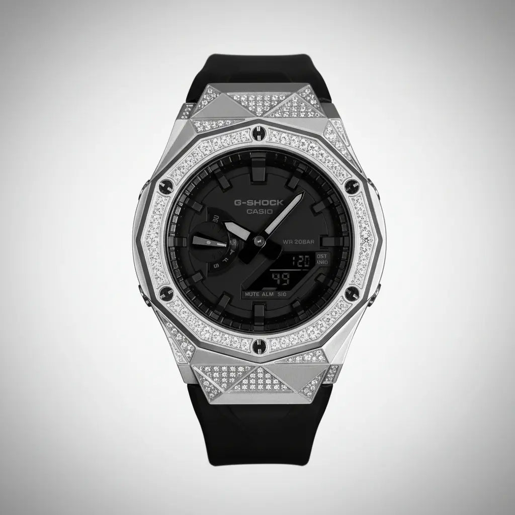 Relógio Cravejado "G-Shock Big Bang" Brilhantes VVS+ Pulseira Preta - Personalizado