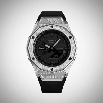 Relógio Cravejado "G-Shock Big Bang" Brilhantes VVS+ Pulseira Preta - Personalizado