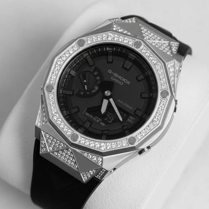 Relógio Cravejado "G-Shock Big Bang" Brilhantes VVS+ Pulseira Preta - Personalizado