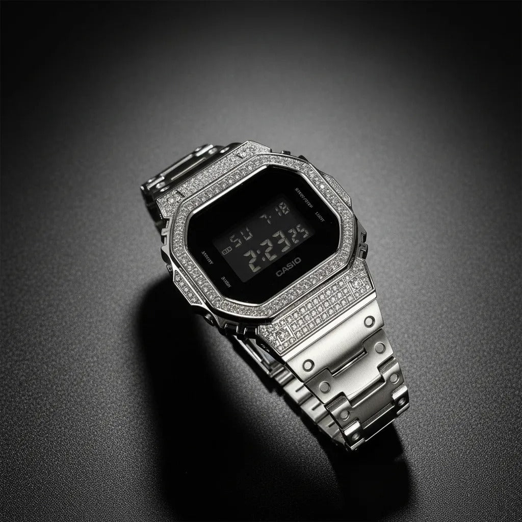 Relógio Cravejado Casio Cristalian Edition – com Brilhantes VVS+ Pulseira Inox Premium