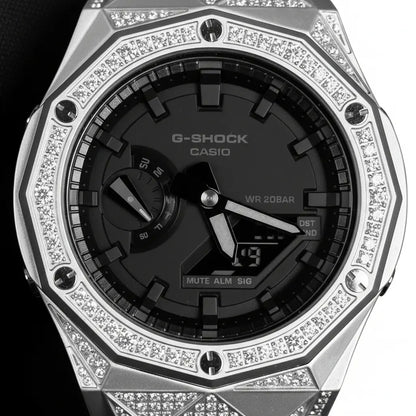 Relógio Cravejado "G-Shock Big Bang" Brilhantes VVS+ Pulseira Preta - Personalizado