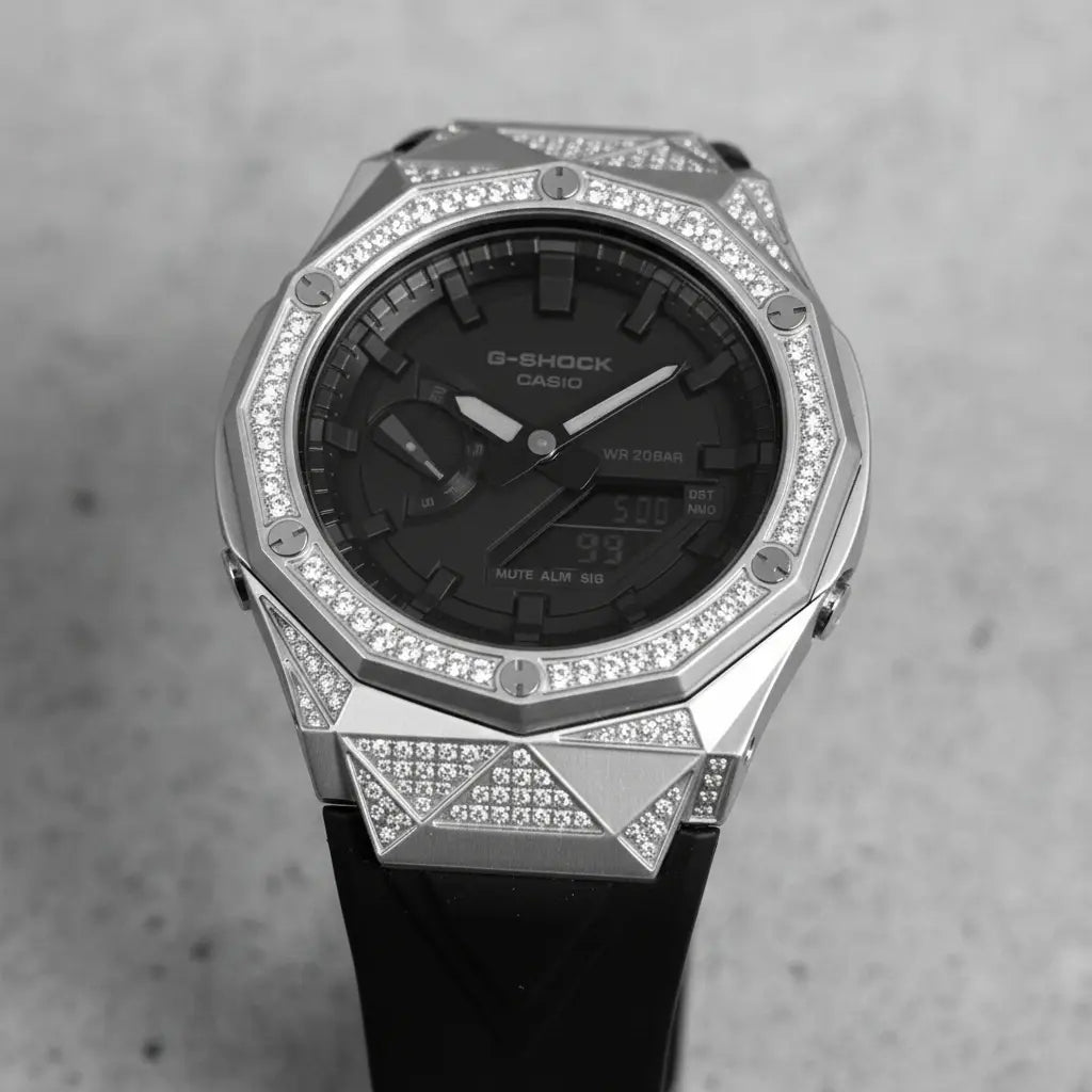 Relógio Cravejado "G-Shock Big Bang" Brilhantes VVS+ Pulseira Preta - Personalizado