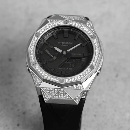 Relógio Cravejado "G-Shock Big Bang" Brilhantes VVS+ Pulseira Preta - Personalizado
