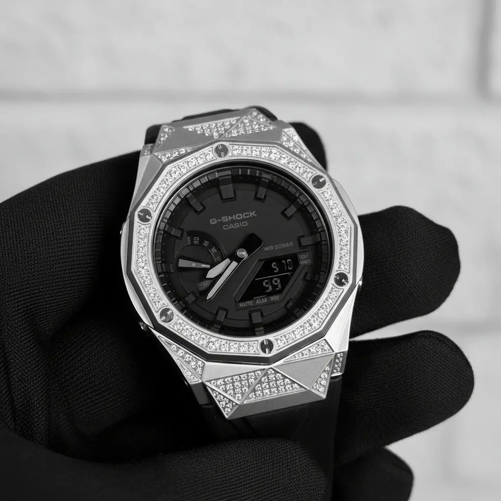 Relógio Cravejado "G-Shock Big Bang" Brilhantes VVS+ Pulseira Preta - Personalizado
