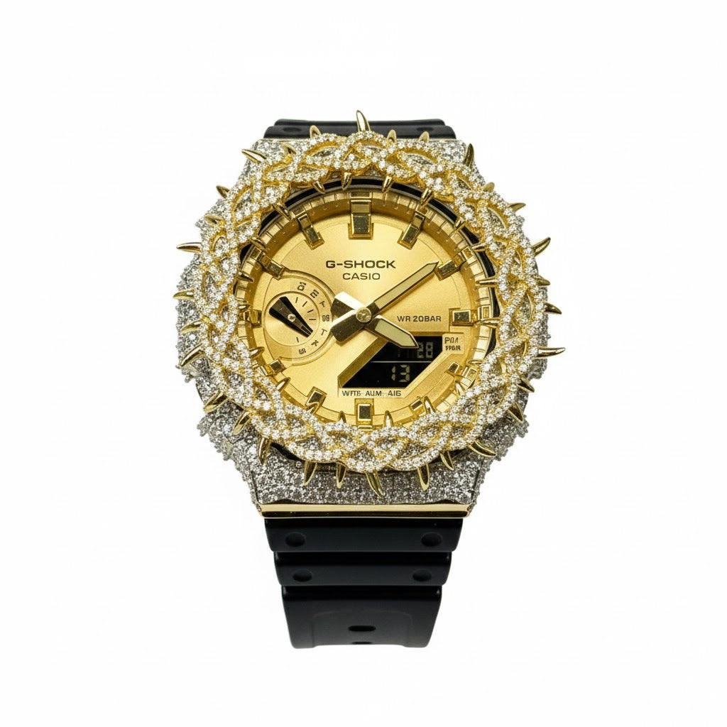 Relógio Cravejado Dourado Prata Legítima "Gold Bless" Brilhantes