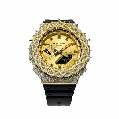 Relógio Cravejado Dourado Prata Legítima "Gold Bless" Brilhantes