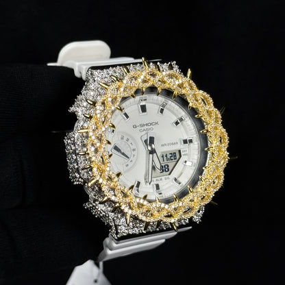 Relógio Cravejado Dourado Prata "Gold Bless" - Pulseira Branca