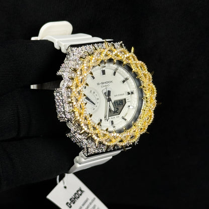 Relógio Cravejado Dourado Prata "Gold Bless" - Pulseira Branca