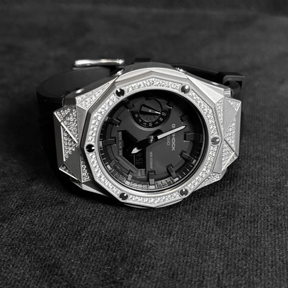 Relógio Cravejado "G-Shock Big Bang" Brilhantes VVS+ Pulseira Preta - Personalizado