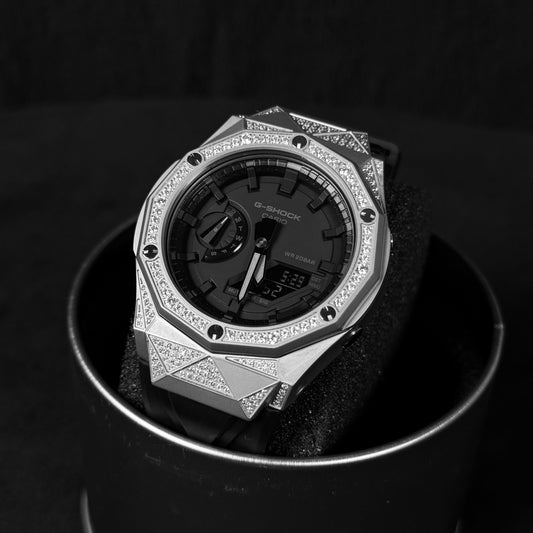 Relógio Cravejado "G-Shock Big Bang" Brilhantes VVS+ Pulseira Preta - Personalizado