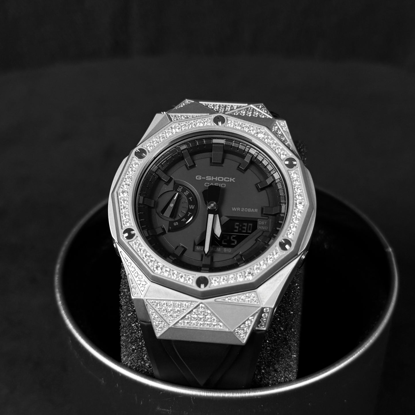 Relógio Cravejado "G-Shock Big Bang" Brilhantes VVS+ Pulseira Preta - Personalizado