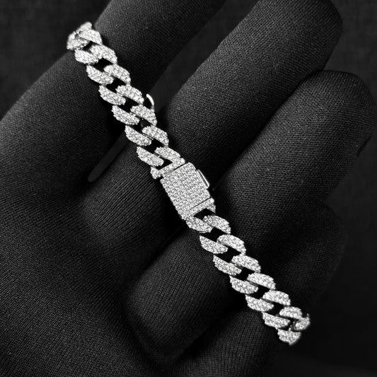 Pulseira Cravejada "YACHT" Elo Cubano 9mm - Prata 925 - Brilhantes Flawless (VVS+)