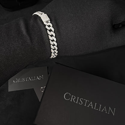 Pulseira Cravejada "YACHT" Elo Cubano 9mm - Prata 925 - Brilhantes Flawless (VVS+)
