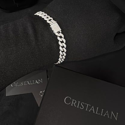 Pulseira Cravejada "YACHT" Elo Cubano 9mm - Prata 925 - Brilhantes Flawless (VVS+)