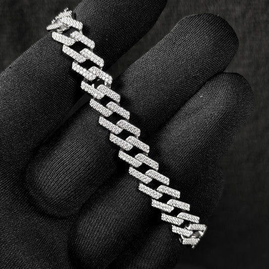 Pulseira Cravejada "KEEF" Cubana 10mm - Prata 925 - Brilhantes Flawless (VVS+)