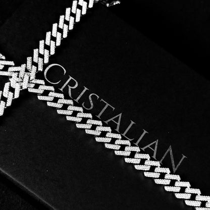 Pulseira Cravejada "KEEF" Cubana 10mm - Prata 925 - Brilhantes Flawless (VVS+)