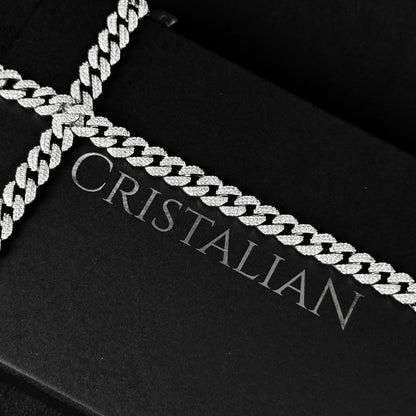 Pulseira Cravejada "YACHT" Elo Cubano 9mm - Prata 925 - Brilhantes Flawless (VVS+)