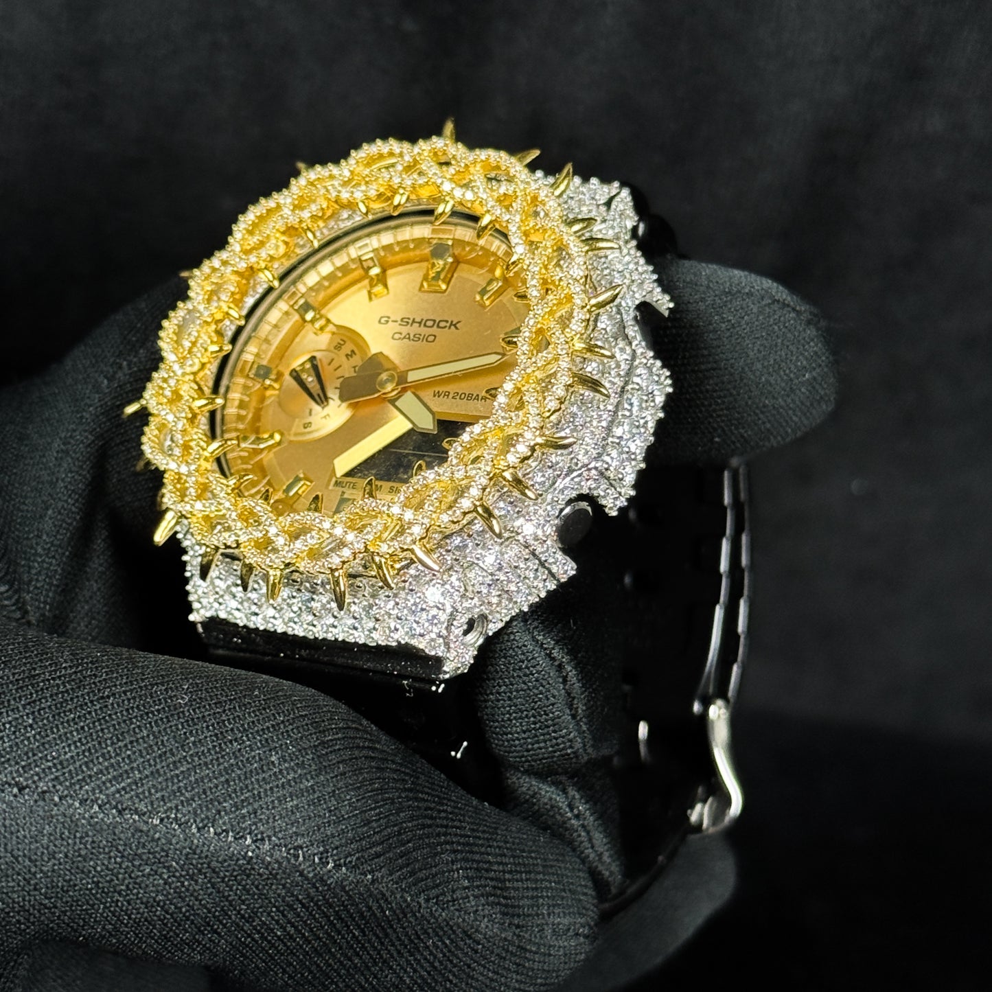 Relógio Cravejado Dourado Prata Legítima "Gold Bless" Brilhantes