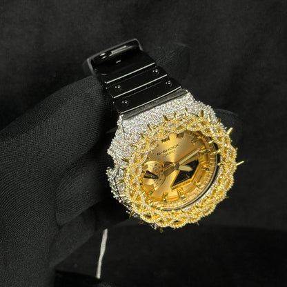 Relógio Cravejado Dourado Prata Legítima "Gold Bless" Brilhantes