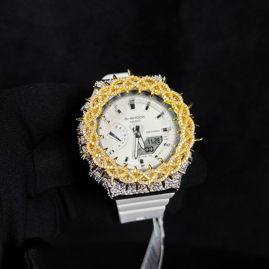 Relógio Cravejado Dourado Prata "Gold Bless" - Pulseira Branca