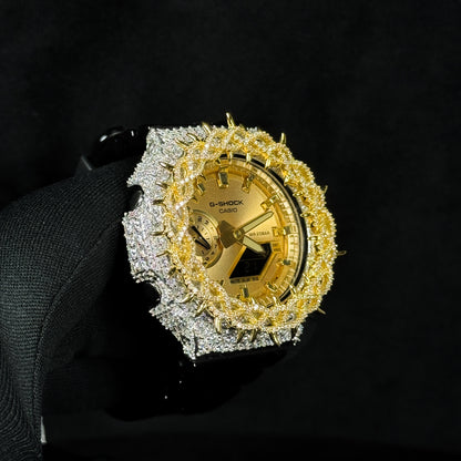 Relógio Cravejado Dourado Prata Legítima "Gold Bless" Brilhantes