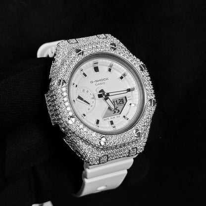 Relógio Cravejado Brilhantes Casioak #01 VVS - Pulseira Branca