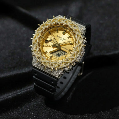 Relógio Cravejado Dourado Prata Legítima "Gold Bless" Brilhantes