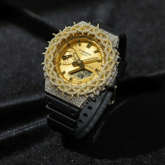 Relógio Cravejado Dourado Prata Legítima "Gold Bless" Brilhantes